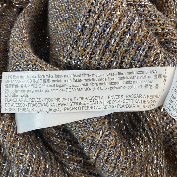MASSIMO DUTTI Size M Lightweight Silver Glitter Lurex V-Neck Oversized Tan Coope - Picture 6 of 6